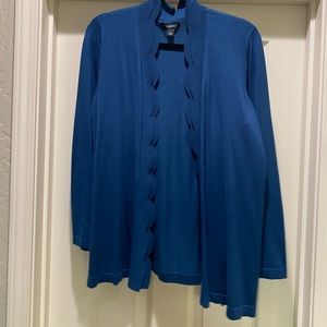 Dress Barn - Roz and Ali Teal Double Scalloped Open Cardigan